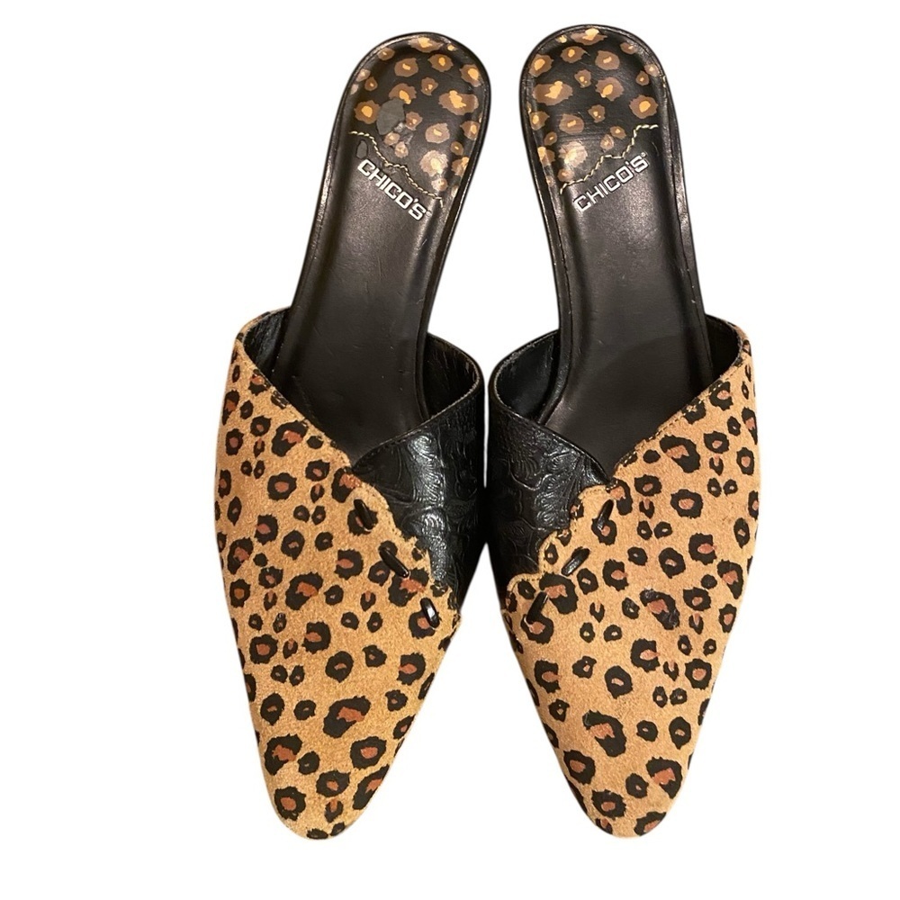 Chicos Womens Serengeti Leopard Print Leather Kitten Heel - Picture 2 of 9